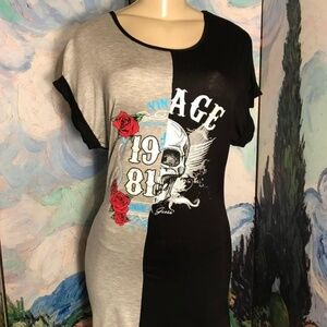Guess S Black/Gray Skeleton Rose Graphic Dress